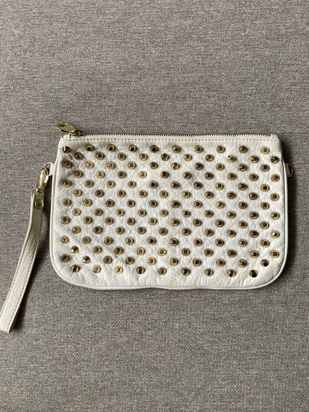 Steve Madden White Studded Pleather Wristlet Clutch - Gold Hardware